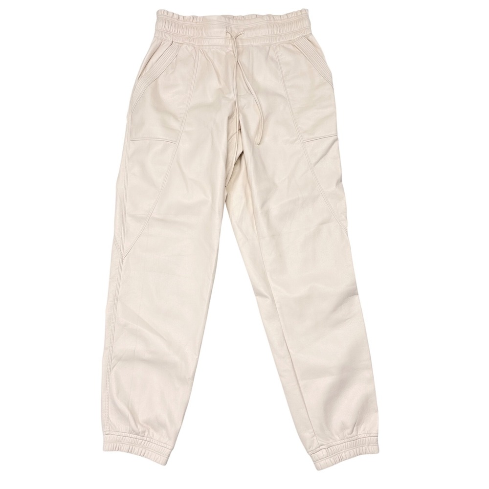 Melissa Nepton Vegan Faux Leather Pants Women Size Small Cream Jogger Designer